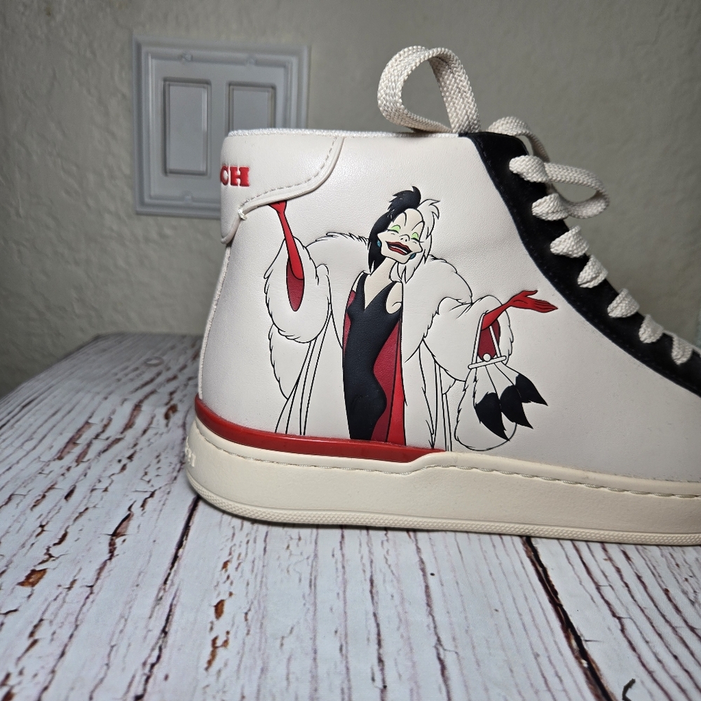 Disney X Coach Clip High Top Sneaker With Cruella Motif US Size 9B (KB) - Picture 7 of 14